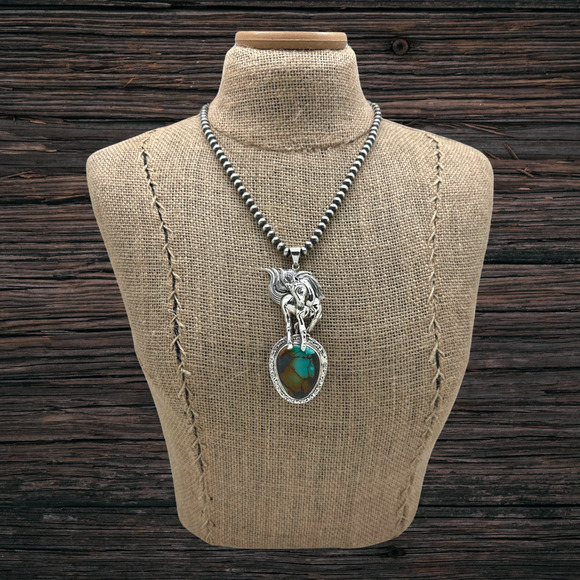 SOM'S BALI Sterling Silver Hubei Turquoise Horse Pendant Flowing Mane & Tail - Picture 3 of 3